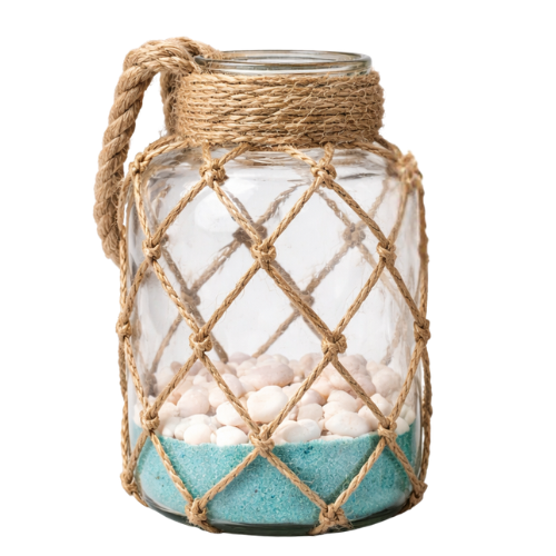 Pot en verre  avec galets